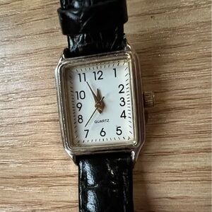 Dakota Wrist Watch Rectangle Black Leather Band Classic